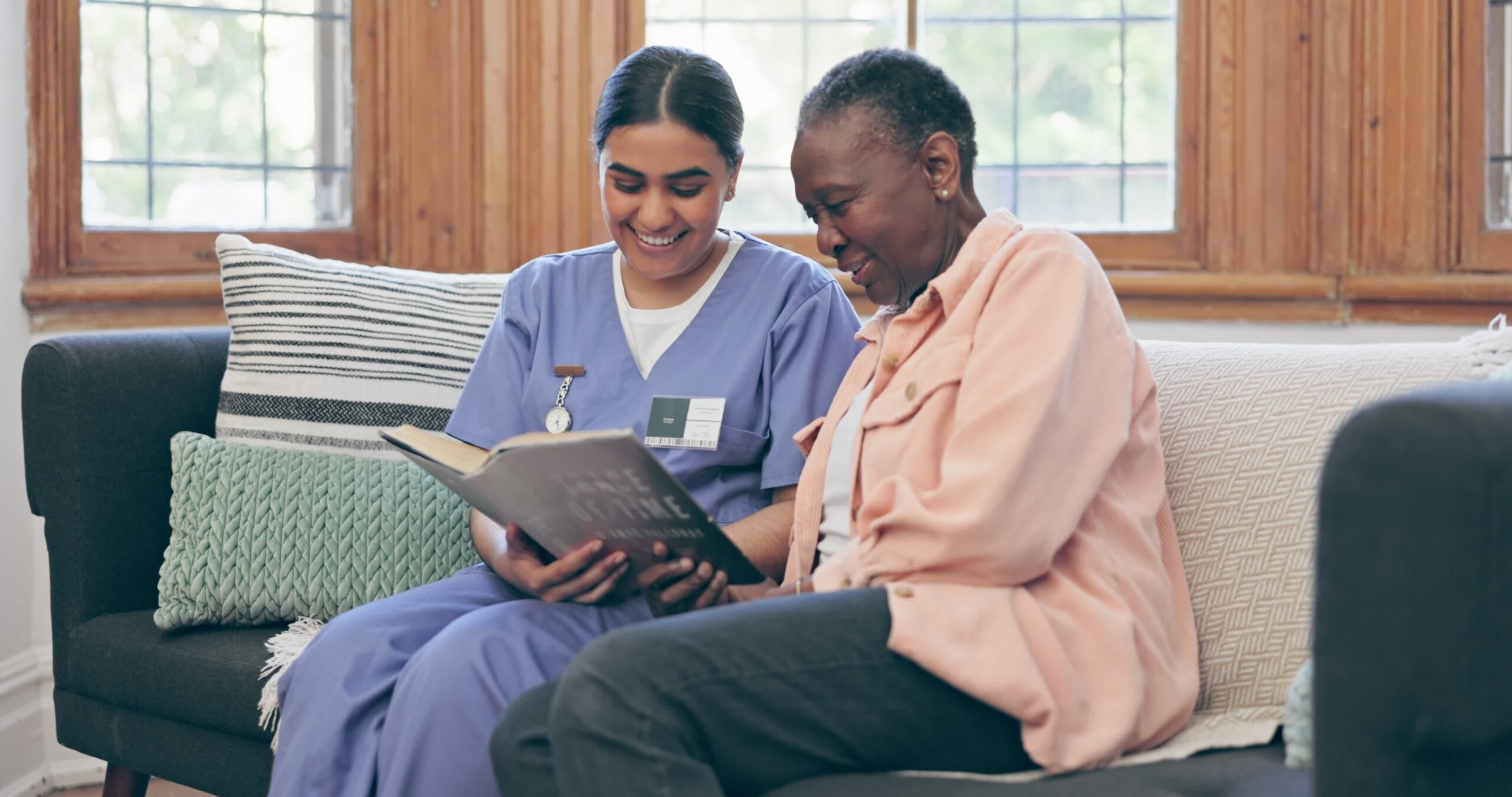 Senior,,Woman,Or,Nurse,With,Book,For,Reading,,Relax,Or